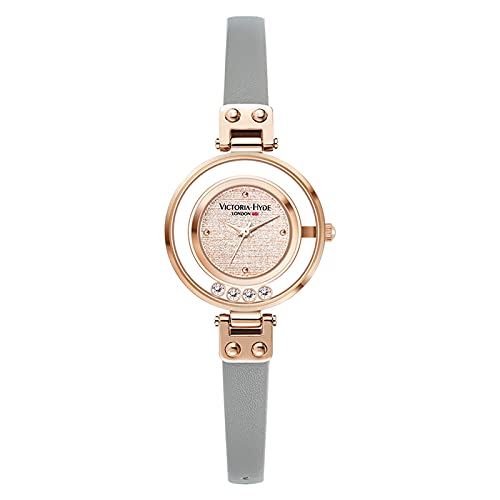 VICTORIA HYDE Damen Uhren Kleines Grünes Zifferblatt Analog Quarz Armbanduhr mit Lederarmband (Gold-Grau) von VICTORIA HYDE
