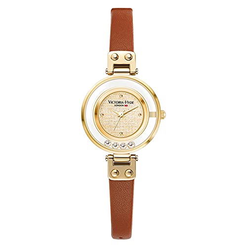 VICTORIA HYDE Damen Uhren Kleines Grünes Zifferblatt Analog Quarz Armbanduhr mit Lederarmband (Gold-braun) von VICTORIA HYDE