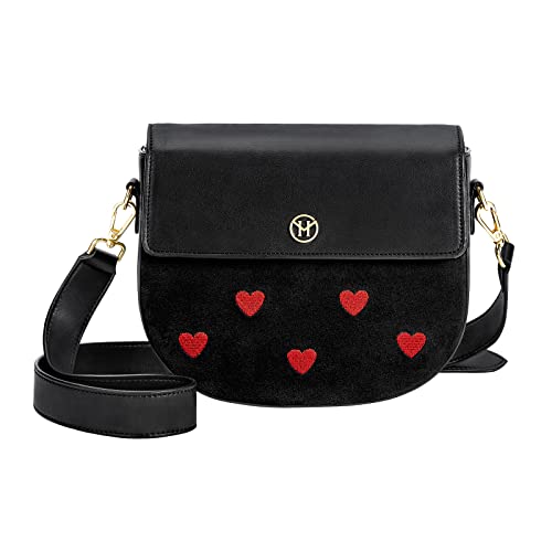 VICTORIA HYDE Damen Umhängetasche Kleine Schulterriemen Crossbody Bag Leder Schwarz Herzmuster Damentasche von VICTORIA HYDE