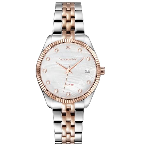 VICTORIA HYDE Damenuhren mit Two-Tone Edelstahl Armband Calendar Uhr für Damen Mode Gold Silber Armbanduhr Damenuhr von VICTORIA HYDE
