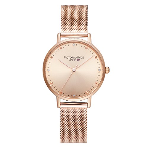 VICTORIA HYDE Damenuhr Roségold Armbanduhr Analog Quarz Damen Uhren Silber Ultra-flach Mesh-Armband Edelstahl von VICTORIA HYDE