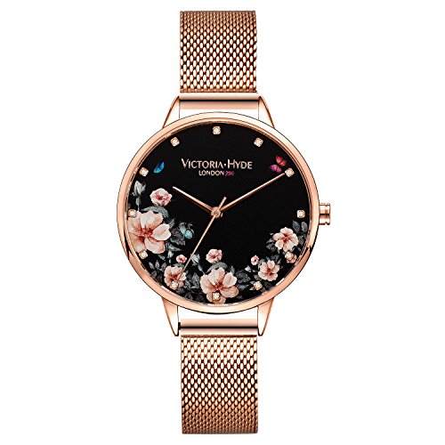 VICTORIA HYDE Uhr Damen Rosegold Analog Quarz Armbanduhr Damenuhr Blumen Uhren Damen Elegant mit Edelstahlarmband von VICTORIA HYDE