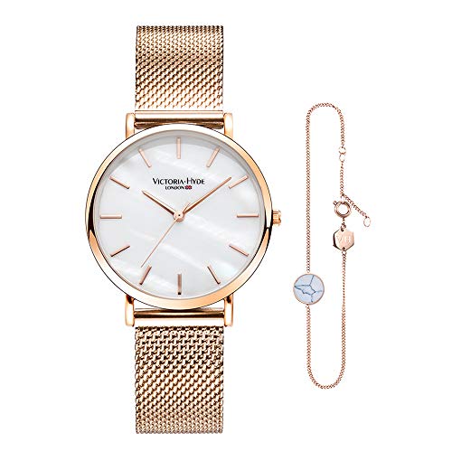 VICTORIA HYDE Roségold Damen Quarz Uhren Armreifen Set Edelstahl Damenuhr mit Armband Set von VICTORIA HYDE