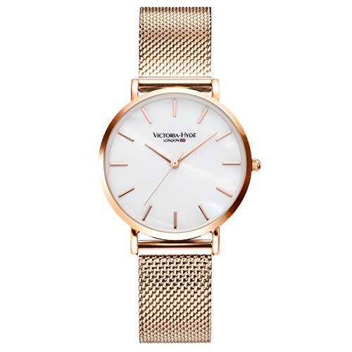 VICTORIA HYDE Armbanduhr Schlicht Damen Uhren Analog Quarz Damenuhr mit Silber Gold schwarz Edelstahlarmband Mesh Band von VICTORIA HYDE