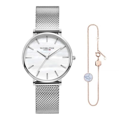 VICTORIA HYDE Silber Damen Quarz Uhren Armreifen Set Edelstahl von VICTORIA HYDE