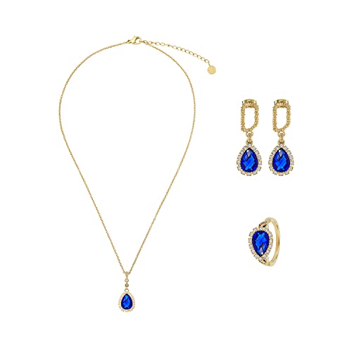 VICTORIA HYDE Tropfenform Blau Halskette Damen Schmuck Damen Zirkonia Kristalle Teardrop Vergoldet Ohrringe Ring Schmuckset Geschenke für Mama Frauen (Schmuckset(16.5mm)) von VICTORIA HYDE