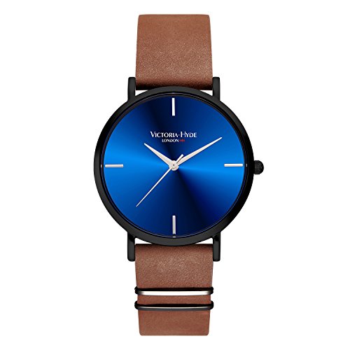 VICTORIA HYDE Uhr Herren Minimalist Dünne Schwarze Minimalistische Quartz Herrenuhr mit Braun Lederarmband von VICTORIA HYDE