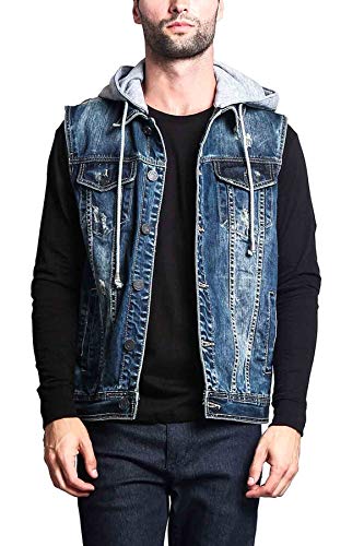 VICTORIOUS Rocker Denim Jeans Weste Jacke, Distressed Dark Indigo, XXL von VICTORIOUS