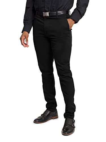 Victorious Herren Basic Casual Slim Fit Stretch Chino Hose, Schwarz, 30W / 30L von VICTORIOUS