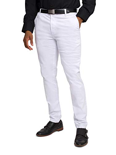 Victorious Herren Basic Casual Slim Fit Stretch Chino Hose, Weiss/opulenter Garten, 30W / 32L von VICTORIOUS