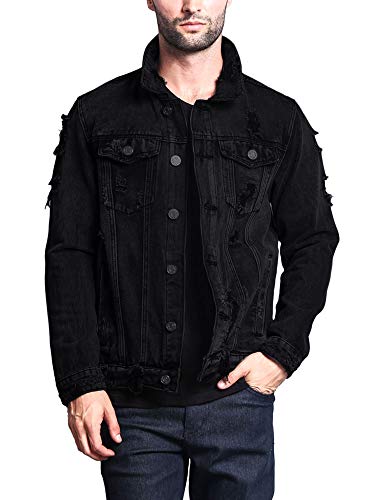 Victorious Herren-Jeansjacke im Used-Look, Used-Look Tiefschwarz, XXL von VICTORIOUS
