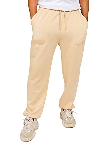 Victorious Herren Leichte Fleece-Jogginghose mit Kordelzug und elastischen Bündchen, Beige, Groß von VICTORIOUS