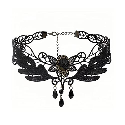 VICZON Rose Gothic Spitze Halskette mit Anhänger, Schwarze Spitze Kette Vintage Victorian Women's Accessoire, Gothic Schwarz Tattoo Vintage Spitze Halskette von VICZON