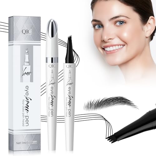 Augenbrauenstift, Augenbrauenstift mit 4 Mikrogabelspitzen, Natürlicher wasserfest und langlebig für Männer und Frauen mühelos natürlich aussehende Brauen(Schwarz) von VIDIND