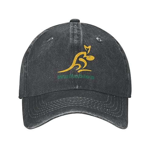 VIDOJI Baseballmütze Klassisch lässig Australien Rugby Wallabies Gelb Wallaby Männer Frauen Baseballmütze Distressed Denim Washed Cap Hut Vintage Outdoor Fit Snapback Hut von VIDOJI