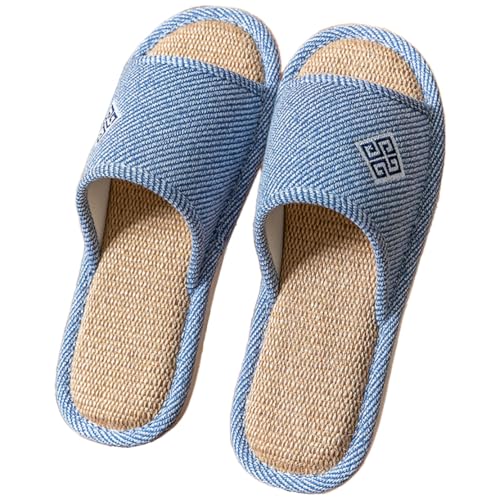 VIDSID Leinen Open Toe Slide Hausschuhe für Damen rutschfeste Indoor Outdoor Haus Schuhe mit bequemer Sohle, Marineblau, 8.5-9 Women/7-8 Men von VIDSID