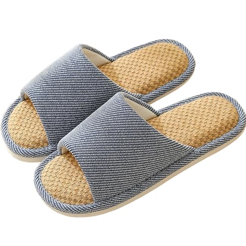 VIDSID Stoffpantoffeln Leinen Hausschuhe Atmungsaktiv rutschfest Leicht zu Reinigen Sommer Leise Hausschuhe für Damen Herren, Marineblau, 8.5-9 Women/7-8 Men von VIDSID