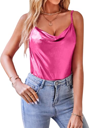 VIDUSSA Damen Funkelnde Tops Glitzer Oberteile Ärmellose Blusen Sommer Tank Shirt Spaghetti Camisole Tops Rosa L von VIDUSSA