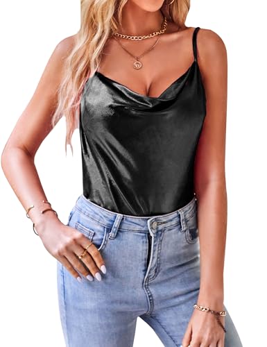 VIDUSSA Damen Funkelnde Tops Glitzer Oberteile Ärmellose Blusen Sommer Tank Shirt Spaghetti Camisole Tops Schwarz M von VIDUSSA