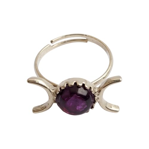VIE Verstellbarer Ring aus Weißbronze, Mondumarmung, 7 mm, runder Amethyst von VIE