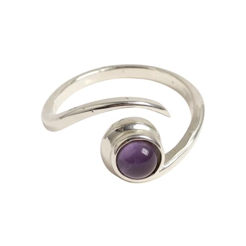 VIE Verstellbarer Ring aus Weißbronze, Nova-Spirale, 5 mm, runder Amethyst von VIE