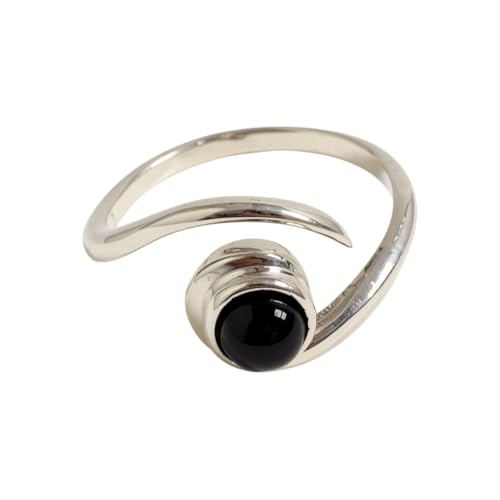 VIE Verstellbarer Ring aus Weißbronze, Nova-Spirale, 5 mm, runder schwarzer Onyx von VIE