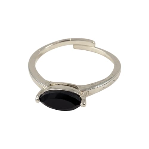 VIE Verstellbarer Ring aus weißer Bronze, himmlischer Strahl und schwarzem Onyx Marquise, 5 x 10 mm von VIE