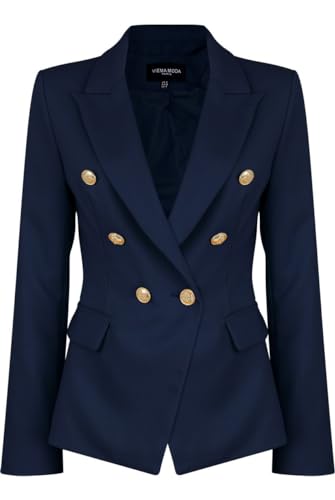 VIEMA MODA Damen Zweireihiger Blazer im Militär-Stil - Blau - US 8 von VIEMA MODA