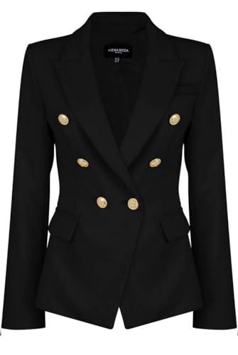 Zweireihiger Damenblazer, Militär-Stil, Damenmantel, Schwarz, 44 Zweireihiger Damenblazer, Militär-Stil, Damenmantel, Schwarz, 44 von VIEMA MODA