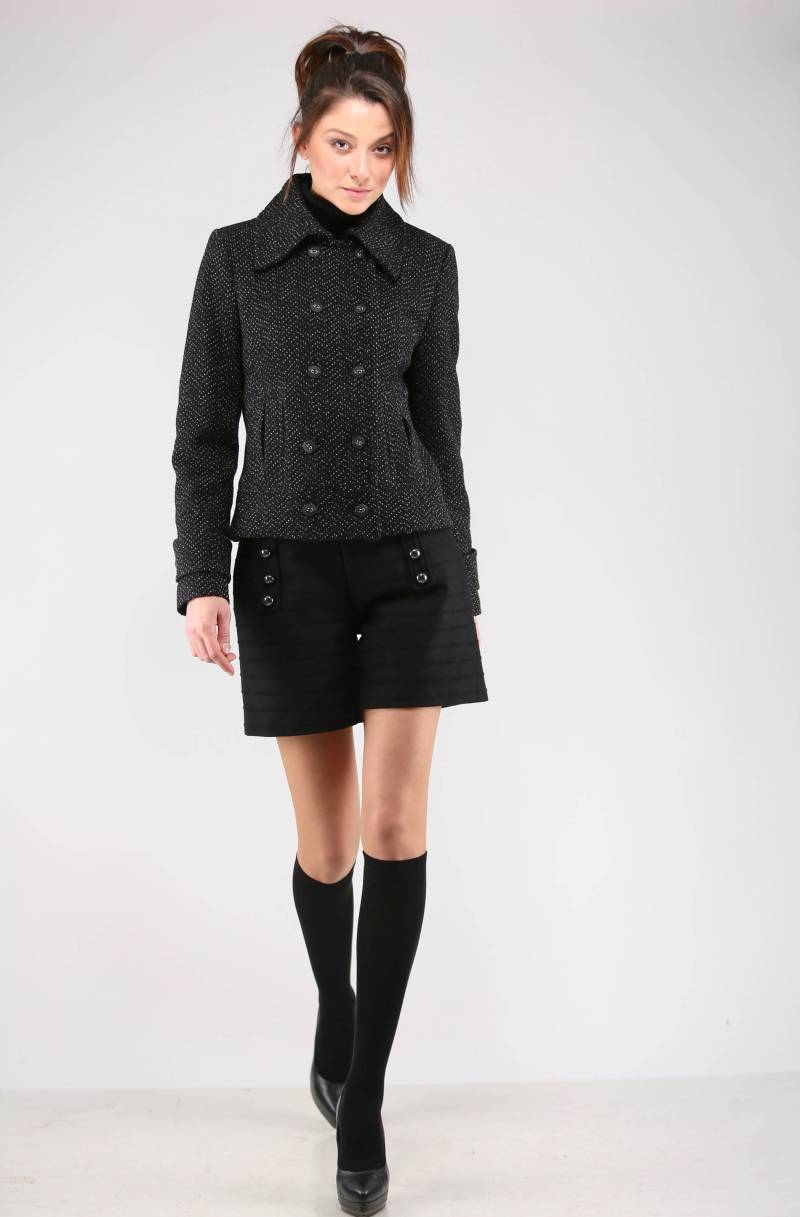 Tweed Doppelreiher Damen Kurzmantel, Luxus Wolle-Kaschmir-Mischung Von Viema - V00960 von VIEMAstore