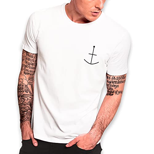 VIENTO Abstract Anchor Herren T-Shirt (as3, Alpha, l, Regular, Regular, Weiß) von VIENTO