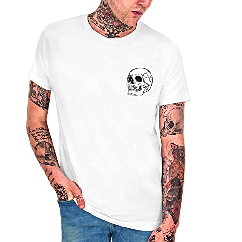 VIENTO Skull Logo Herren T-Shirt (as3, Alpha, l, Regular, Regular, Weiß) von VIENTO