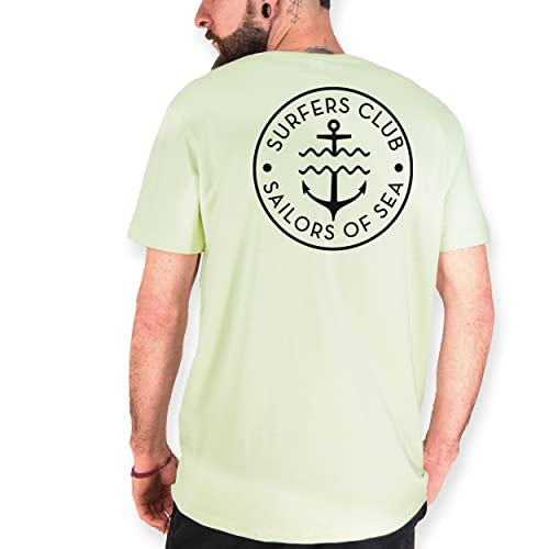 VIENTO Surfers Club Back Herren T-Shirt (as3, Alpha, l, Regular, Regular, Hellgrün) von VIENTO