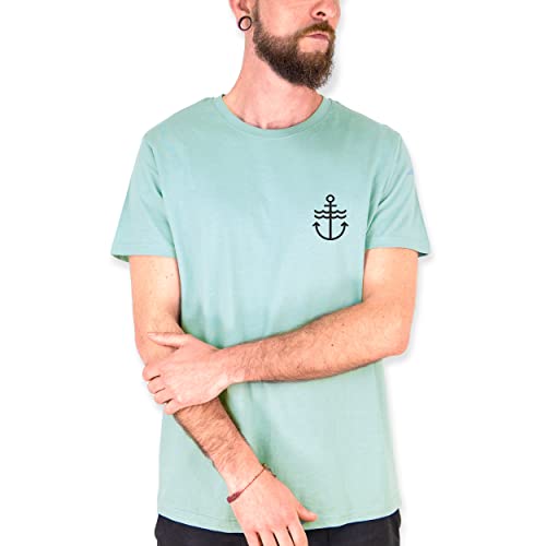 VIENTO Waves Anchor Herren T-Shirt (as3, Alpha, m, Regular, Regular, Blau gewaschen) von VIENTO