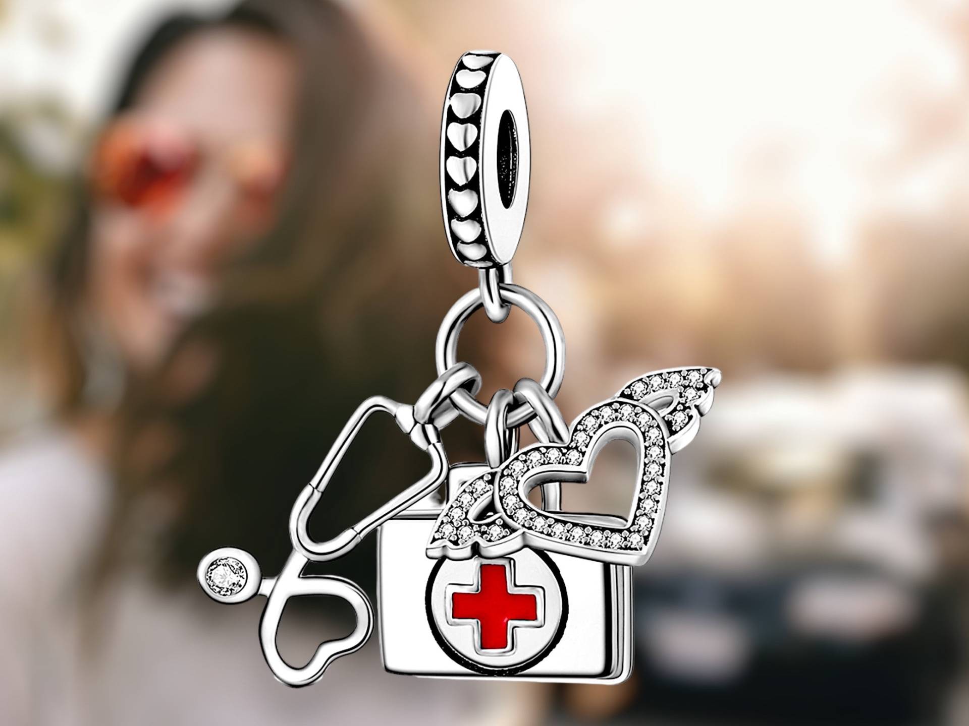 Arzt Notarzt Krankenschwester Sanitäter Stethoskop Herz Zubehör Charm 925 Sterling Silber Anhänger Schlüsselanhänger Schmuck Kette Ring von VIERENGEL