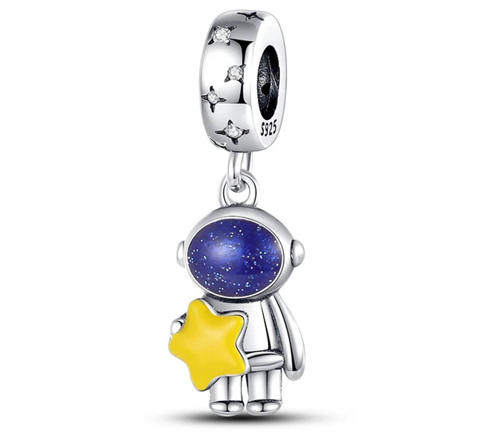 Charm 925 Sterling Silber Der Mann Im Mond Astronaut Kosmonaut Sternschnupper Universum Stene Anhänger Schlüsselanhänger Schmuck Kette Ring von VIERENGEL
