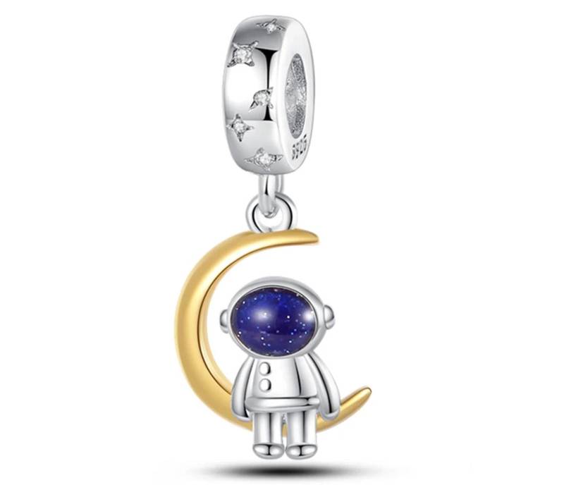 Charm 925 Sterling Silber Der Mann Im Mond Astronaut Kosmonaut Sternschnupper Universum Stene Anhänger Schlüsselanhänger Schmuck Kette Ring von VIERENGEL