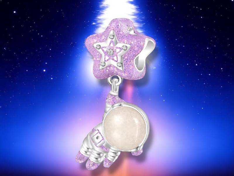 Leuchtender Charm 925 Sterling Silber Der Mann Im Mond Astronaut Kosmonaut Sternschnuppe Universum Stene Anhänger Schlüsselanhänger Schmuck von VIERENGEL