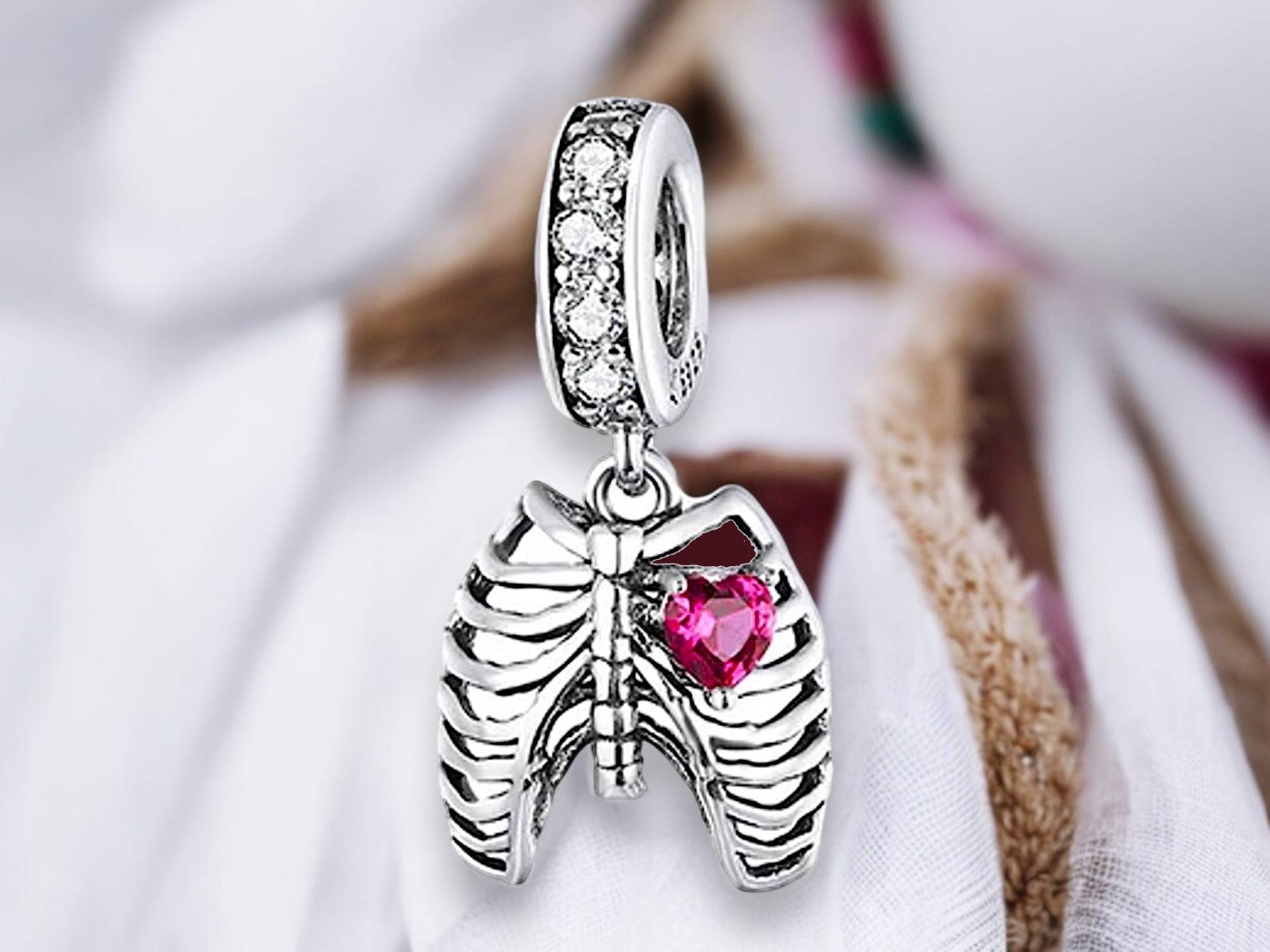 Torso Skelett Brustkorp Herz Anatomie Skull Rippen Organe Zubehör Charm 925 Sterling Silber Anhänger Schlüsselanhänger Schmuck Kette Ring von VIERENGEL