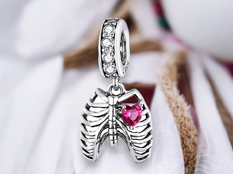 Torso Skelett Brustkorp Herz Anatomie Skull Rippen Organe Zubehör Charm 925 Sterling Silber Anhänger Schlüsselanhänger Schmuck Kette Ring von VIERENGEL