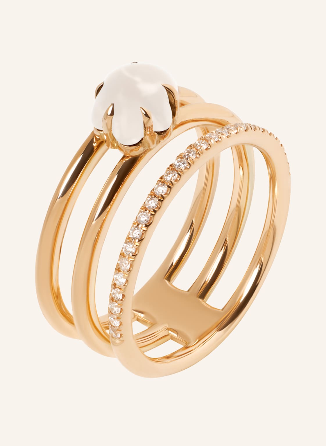 Vieri Ring Wolke Milchquarz Brillant Pavé Dreireihig rosegold von VIERI
