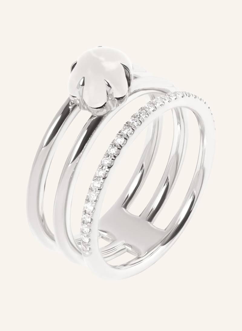Vieri Ring Wolke Milchquarz Brillant Pavé Dreireihig silber von VIERI