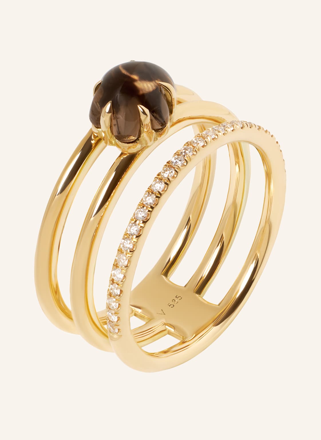 Vieri Ring Wolke Rauchquarz Brillant Pavé Dreireihig gold von VIERI