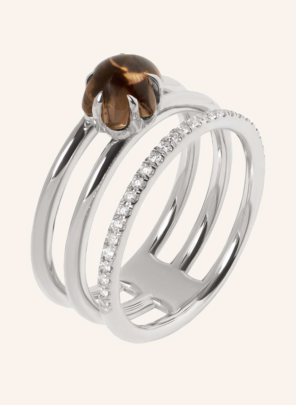 Vieri Ring Wolke Rauchquarz Brillant Pavé Dreireihig silber von VIERI