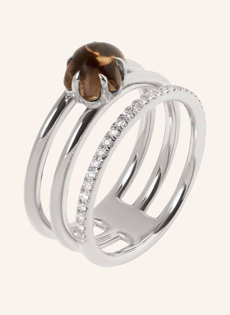 Vieri Ring Wolke Rauchquarz Brillant Pavé Dreireihig silber von VIERI