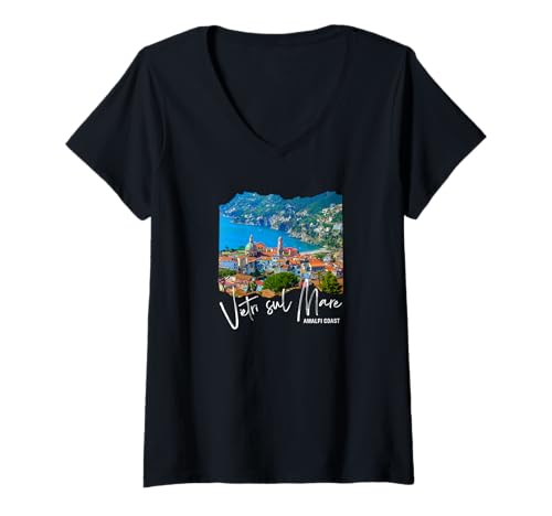 Damen Vietri sul Mare T-Shirt mit V-Ausschnitt Damen Vietri sul Mare T-Shirt mit V-Ausschnitt von VIETRI SUL MARE Italien Souvenir Store