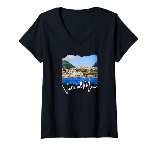 Damen Vietri sul Mare T-Shirt mit V-Ausschnitt Damen Vietri sul Mare T-Shirt mit V-Ausschnitt von VIETRI SUL MARE Italien Souvenir Store