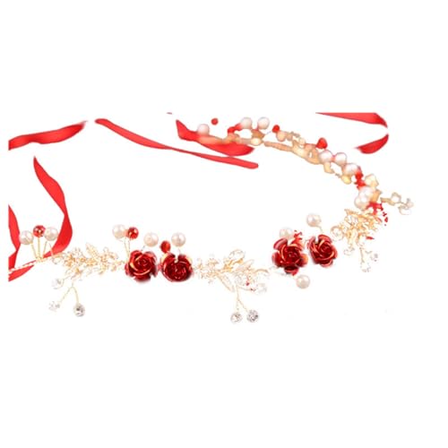 VIEWLEAF Braut Haarschmuck - Rotes Haarband mit Blumen, Waldfee-Stil, Hochzeits-Accessoires von VIEWLEAF