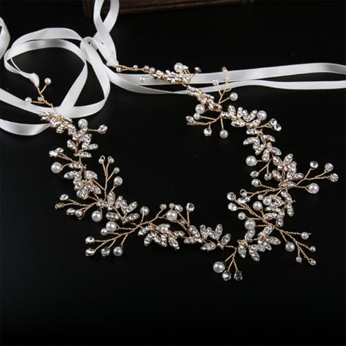 VIEWLEAF Haarbänder für Hochzeit, Braut und Brautjungfern mit Perlen und Blumen – weißer Krone Blumenkranz Haarschmuck (Gold) von VIEWLEAF