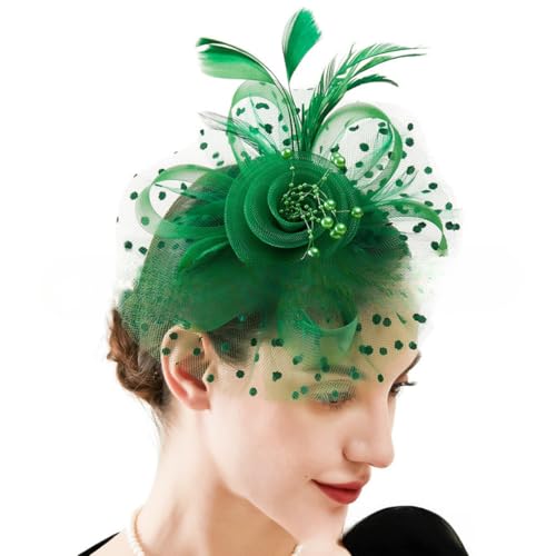 VIEWLEAF Haarnadeln Brauthaarschmuck, Feder Haarspange, Schleier-Kopfschmuck, Fascinator Hut, Spitzen Haarreif für Abendgarderobe (Grün) von VIEWLEAF
